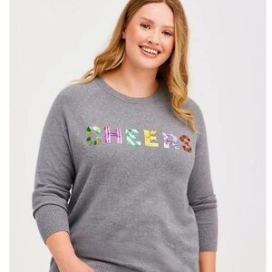 Torrid 3X Gray Crewneck Sweater with Sequins Holiday Design